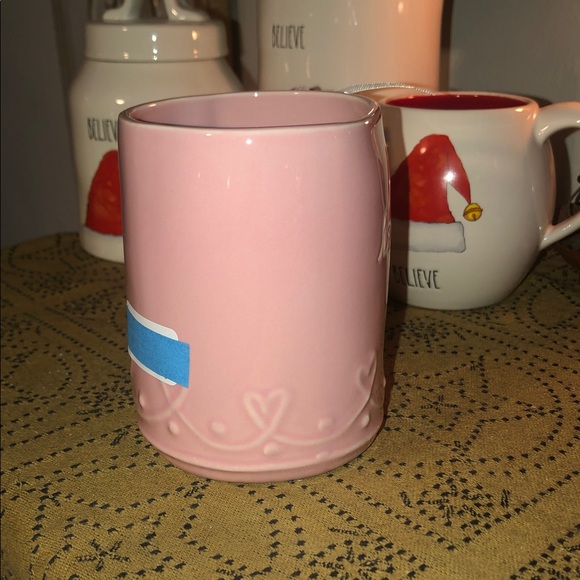 Rae Dunn LOVE YOU Mug Dusty Pink with Raised Heart Scroll Design - Picture 5 of 7